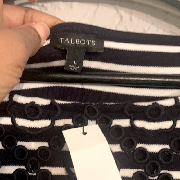 Talbots NEW Embroidered Dress Navy Large Floral Stripe Coastal Office Casual - Picture 3 of 12